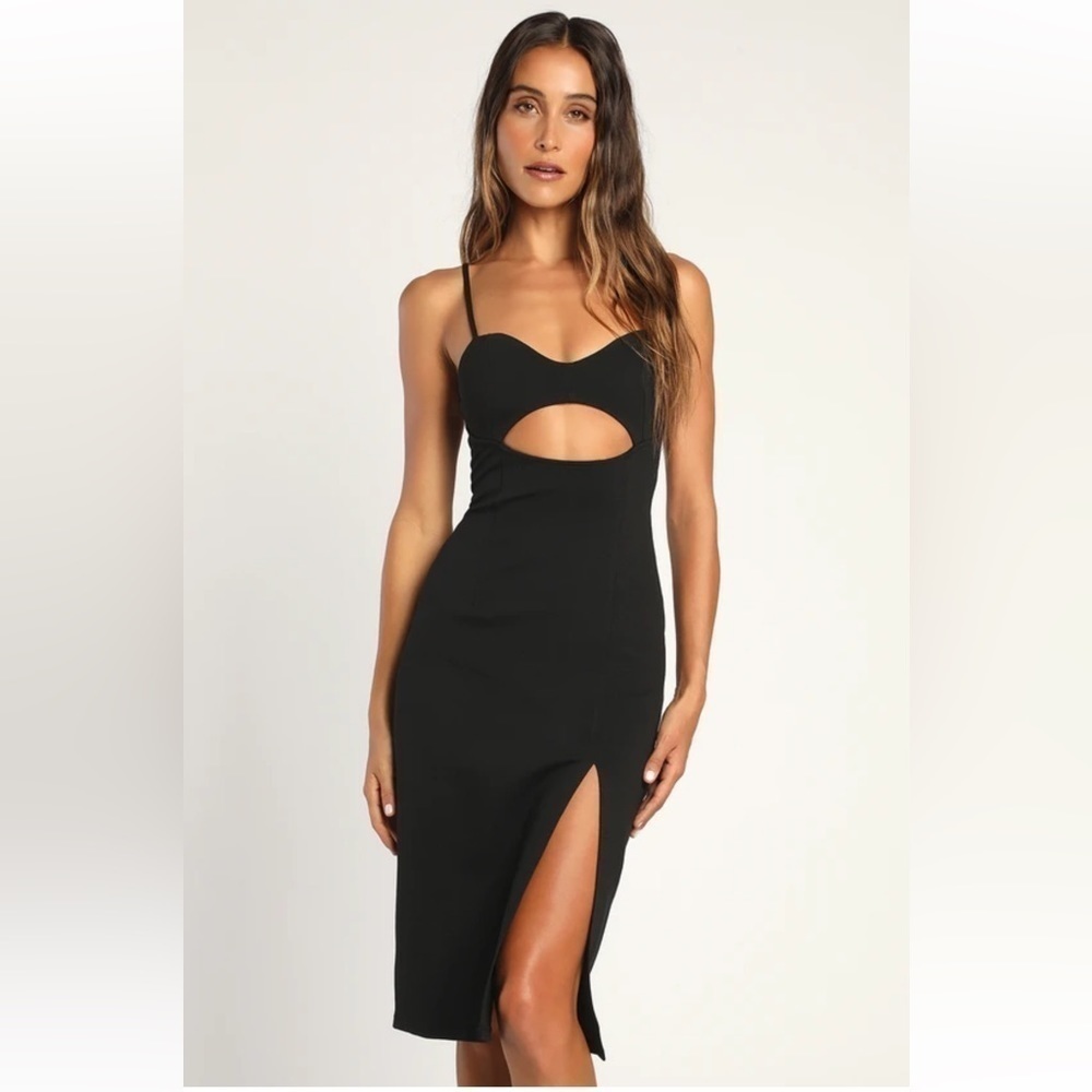 Cue the Cutout Black Keyhole Bodycon Midi Dress